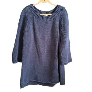 SOFT SURROUNDINGS | Navy Blue Chunky Knit Cotton Blend Tunic Sweater | XL